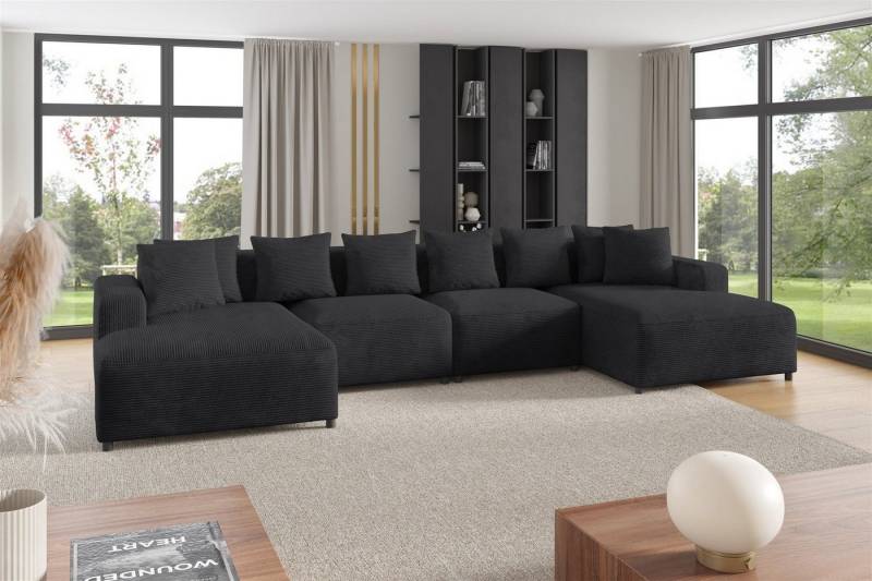 Fun Möbel Wohnlandschaft Sofa U-Form MEGAN in Stoff Poso, Rücken echt bezogen von Fun Möbel