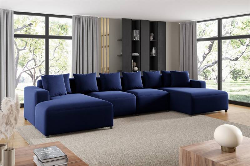 Fun Möbel Wohnlandschaft Sofa U-Form MEGAN in Stoff Salvador, Rücken echt bezogen von Fun Möbel