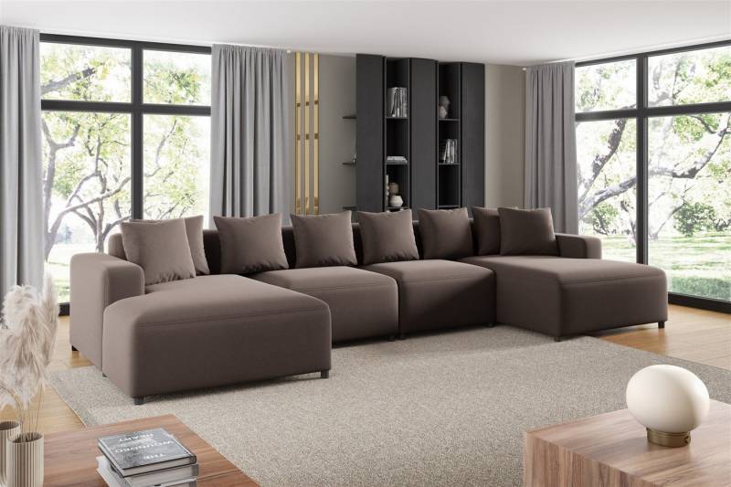 Fun Möbel Wohnlandschaft Sofa U-Form MEGAN in Stoff Salvador, Rücken echt bezogen von Fun Möbel