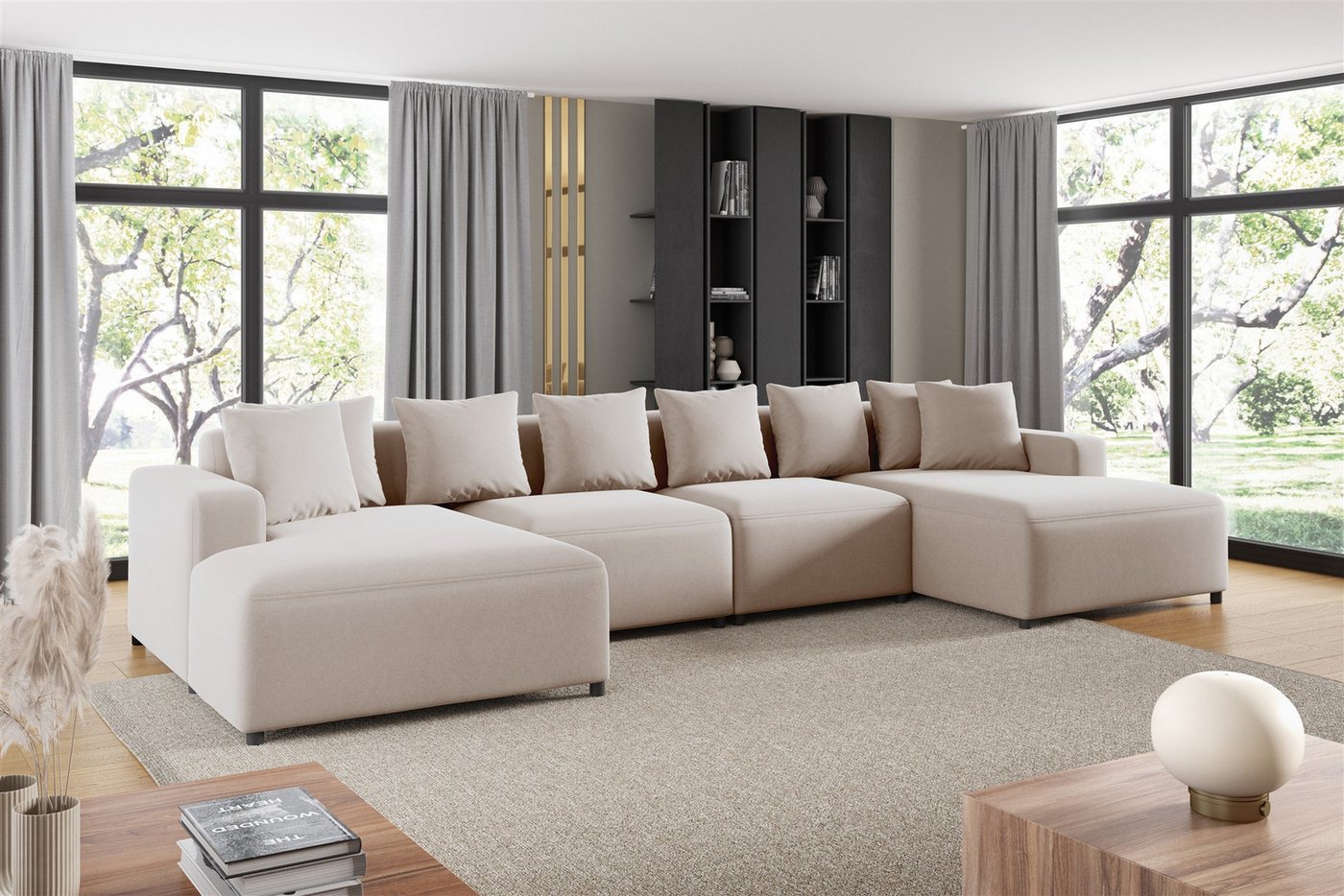 Fun Möbel Wohnlandschaft Sofa U-Form MEGAN in Stoff Salvador, Rücken echt bezogen Fun Möbel Wohnlandschaft Sofa U-Form MEGAN in Stoff Salvador, Rücken echt bezogen von Fun Möbel