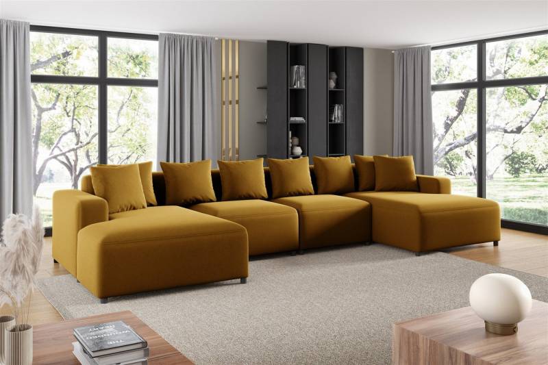 Fun Möbel Wohnlandschaft Sofa U-Form MEGAN in Stoff Salvador, Rücken echt bezogen von Fun Möbel