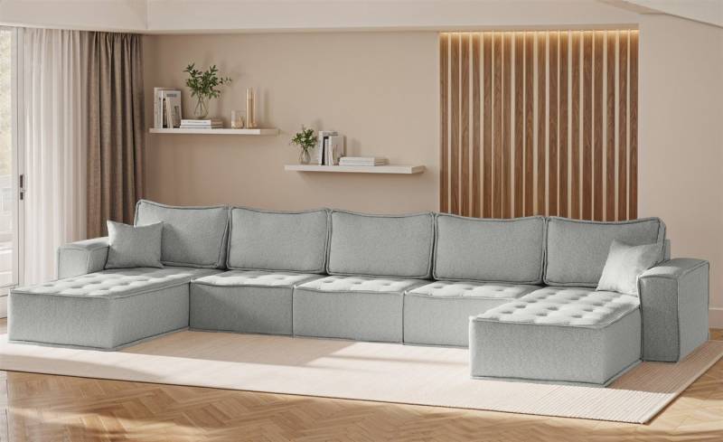 Fun Möbel Wohnlandschaft Sofa U-Form Modulsofa-Set 5-teilig SANDE in Stoff, Alle Module zu System SANDE sind auch Einzel erhältlich, Rundumbezug von Fun Möbel