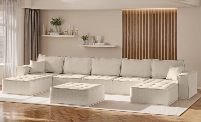 Fun Möbel Wohnlandschaft Sofa U-Form Modulsofa-Set 6-teilig SANDE in Stoff, Alle Module zu System SANDE sind auch Einzel erhältlich, Inkl. Polsterhocker von Fun Möbel