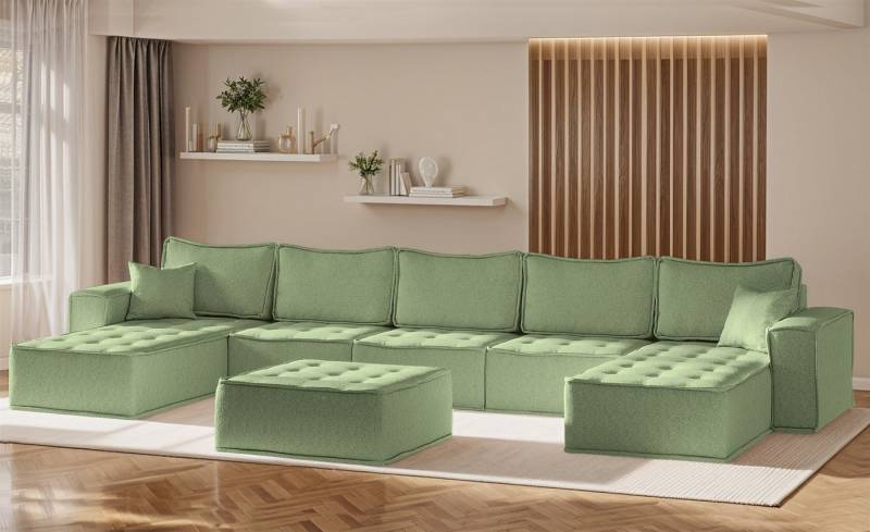 Fun Möbel Wohnlandschaft Sofa U-Form Modulsofa-Set 6-teilig SANDE in Stoff, Alle Module zu System SANDE sind auch Einzel erhältlich, Inkl. Polsterhocker von Fun Möbel