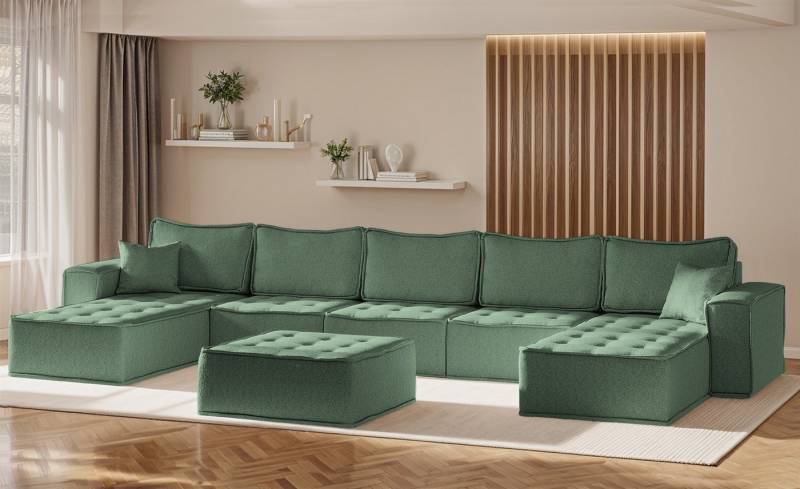Fun Möbel Wohnlandschaft Sofa U-Form Modulsofa-Set 6-teilig SANDE in Stoff, Alle Module zu System SANDE sind auch Einzel erhältlich, Inkl. Polsterhocker von Fun Möbel