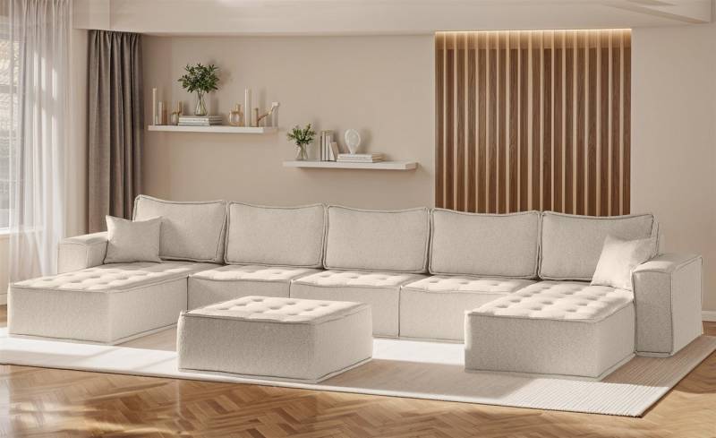 Fun Möbel Wohnlandschaft Sofa U-Form Modulsofa-Set 6-teilig SANDE in Stoff, Alle Module zu System SANDE sind auch Einzel erhältlich, Inkl. Polsterhocker von Fun Möbel