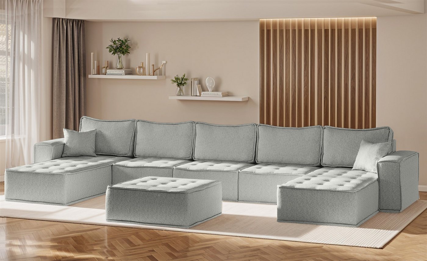 Fun Möbel Wohnlandschaft Sofa U-Form Modulsofa-Set 6-teilig SANDE in Stoff, Alle Module zu System SANDE sind auch Einzel erhältlich, Inkl. Polsterhocker Fun Möbel Wohnlandschaft Sofa U-Form Modulsofa-Set 6-teilig SANDE in Stoff, Alle Module zu System SANDE sind auch Einzel erhältlich, Inkl. Polsterhocker von Fun Möbel