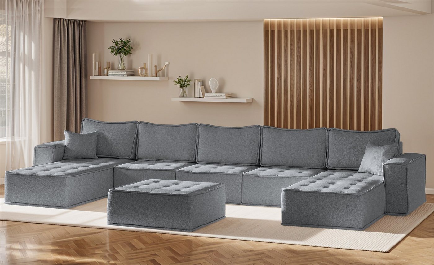 Fun Möbel Wohnlandschaft Sofa U-Form Modulsofa-Set 6-teilig SANDE in Stoff, Alle Module zu System SANDE sind auch Einzel erhältlich, Inkl. Polsterhocker Fun Möbel Wohnlandschaft Sofa U-Form Modulsofa-Set 6-teilig SANDE in Stoff, Alle Module zu System SANDE sind auch Einzel erhältlich, Inkl. Polsterhocker von Fun Möbel