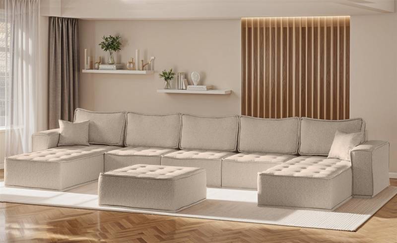 Fun Möbel Wohnlandschaft Sofa U-Form Modulsofa-Set 6-teilig SANDE in Stoff, Alle Module zu System SANDE sind auch Einzel erhältlich, Inkl. Polsterhocker von Fun Möbel