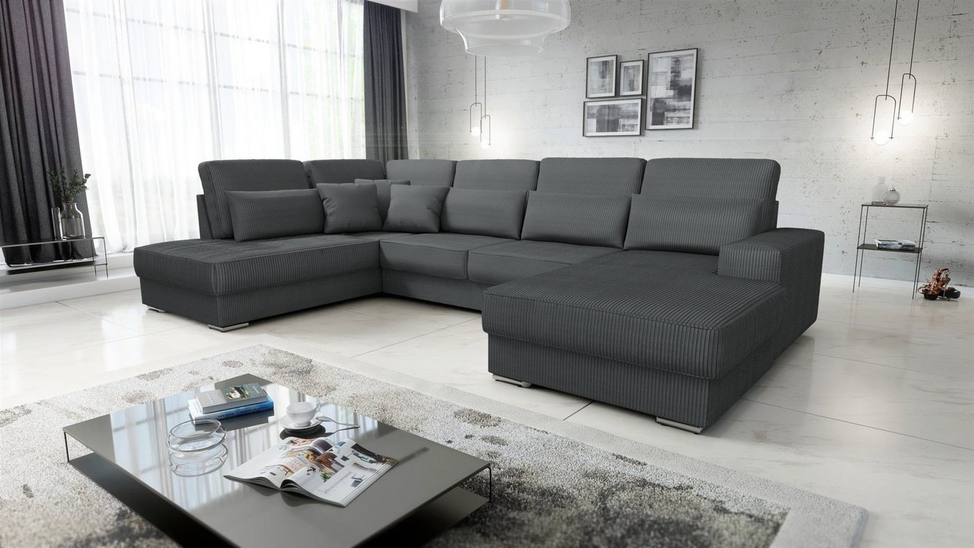 Fun Möbel Wohnlandschaft Sofa U-Form NEVIO in Stoff Scala, Ottomane Links oder Rechts, Rundumbezug von Fun Möbel