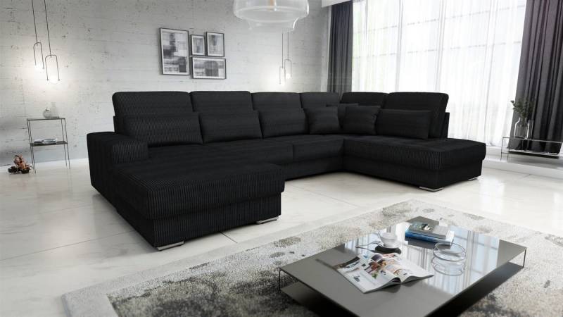 Fun Möbel Wohnlandschaft Sofa U-Form NEVIO in Stoff Scala, Ottomane Links oder Rechts, Rundumbezug von Fun Möbel