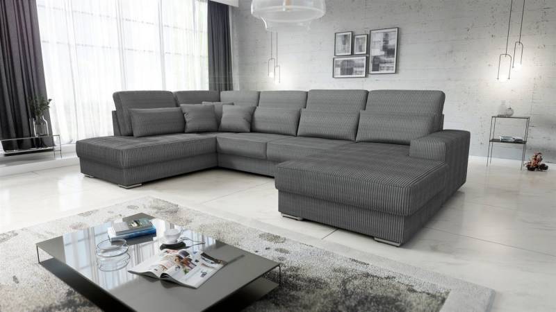 Fun Möbel Wohnlandschaft Sofa U-Form NEVIO in Stoff Scala, Ottomane Links oder Rechts, Rundumbezug von Fun Möbel