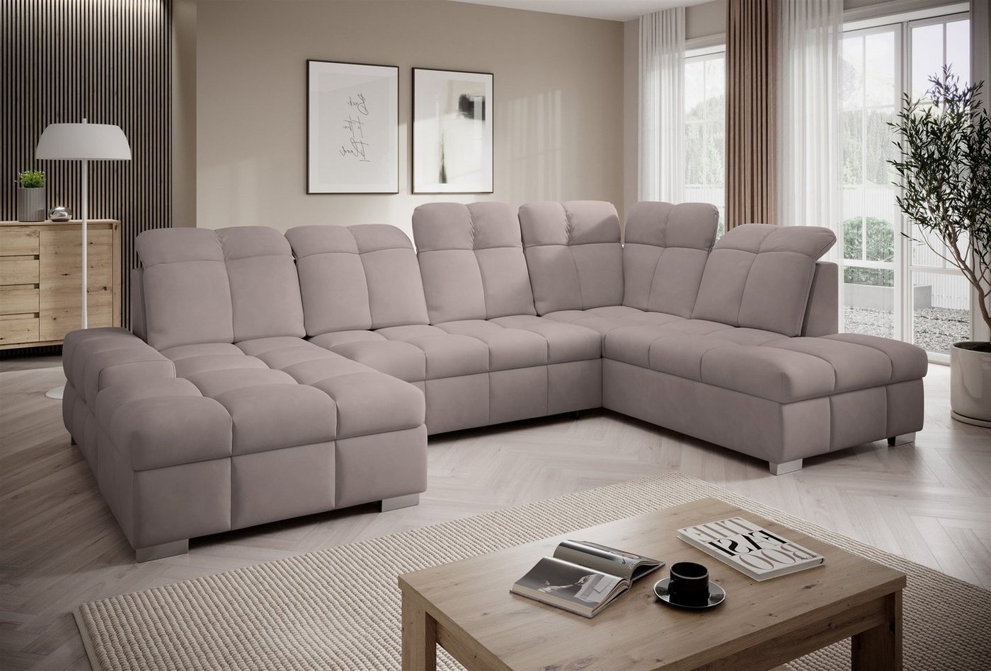 Fun Möbel Wohnlandschaft Sofa U-Form TEMPE mit Schlaffunktion, verstellbare Kopfstützen, 2 Bettkästen, Rundumbezug von Fun Möbel