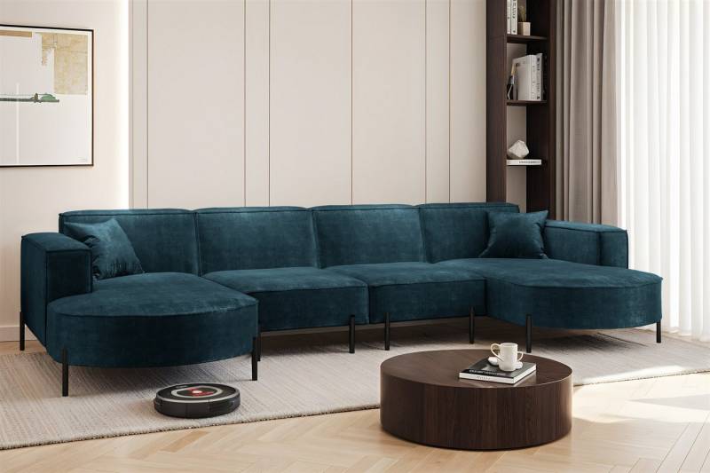 Fun Möbel Wohnlandschaft Sofa U-Form VALENCIA XL in Stoff, Für Saugroboter geeignet! von Fun Möbel