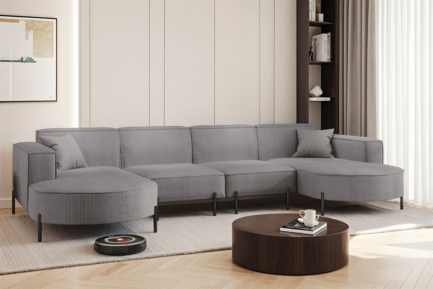 Fun Möbel Wohnlandschaft Sofa U-Form VALENCIA XL in Stoff, Für Saugroboter geeignet! von Fun Möbel
