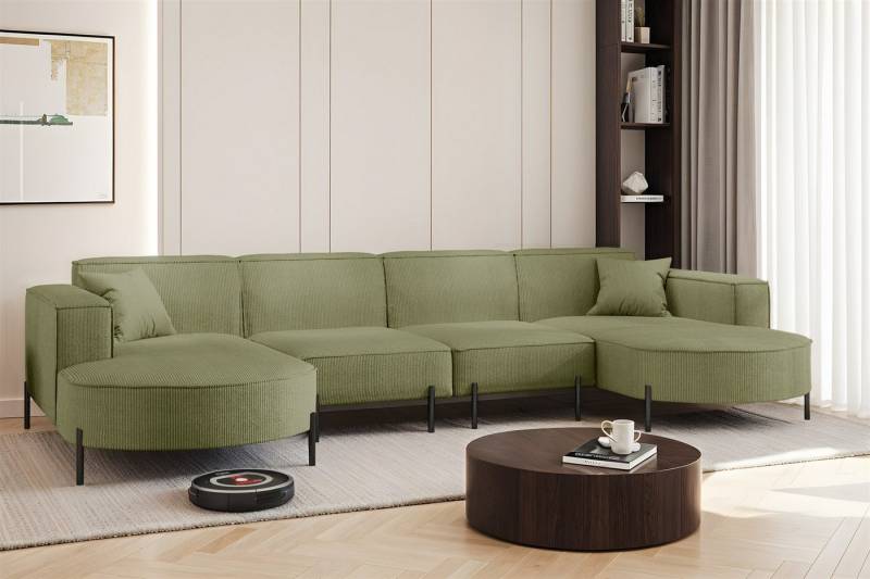 Fun Möbel Wohnlandschaft Sofa U-Form VALENCIA XL in Stoff, Für Saugroboter geeignet! von Fun Möbel