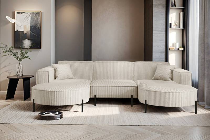 Fun Möbel Wohnlandschaft Sofa U-Form VALENCIA in Stoff, Für Saugroboter geeignet von Fun Möbel