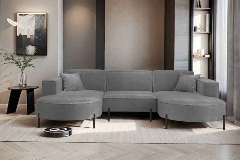 Fun Möbel Wohnlandschaft Sofa U-Form VALENCIA in Stoff, Für Saugroboter geeignet von Fun Möbel