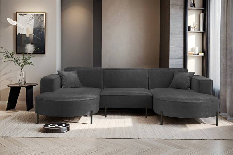 Fun Möbel Wohnlandschaft Sofa U-Form VALENCIA in Stoff, Für Saugroboter geeignet von Fun Möbel