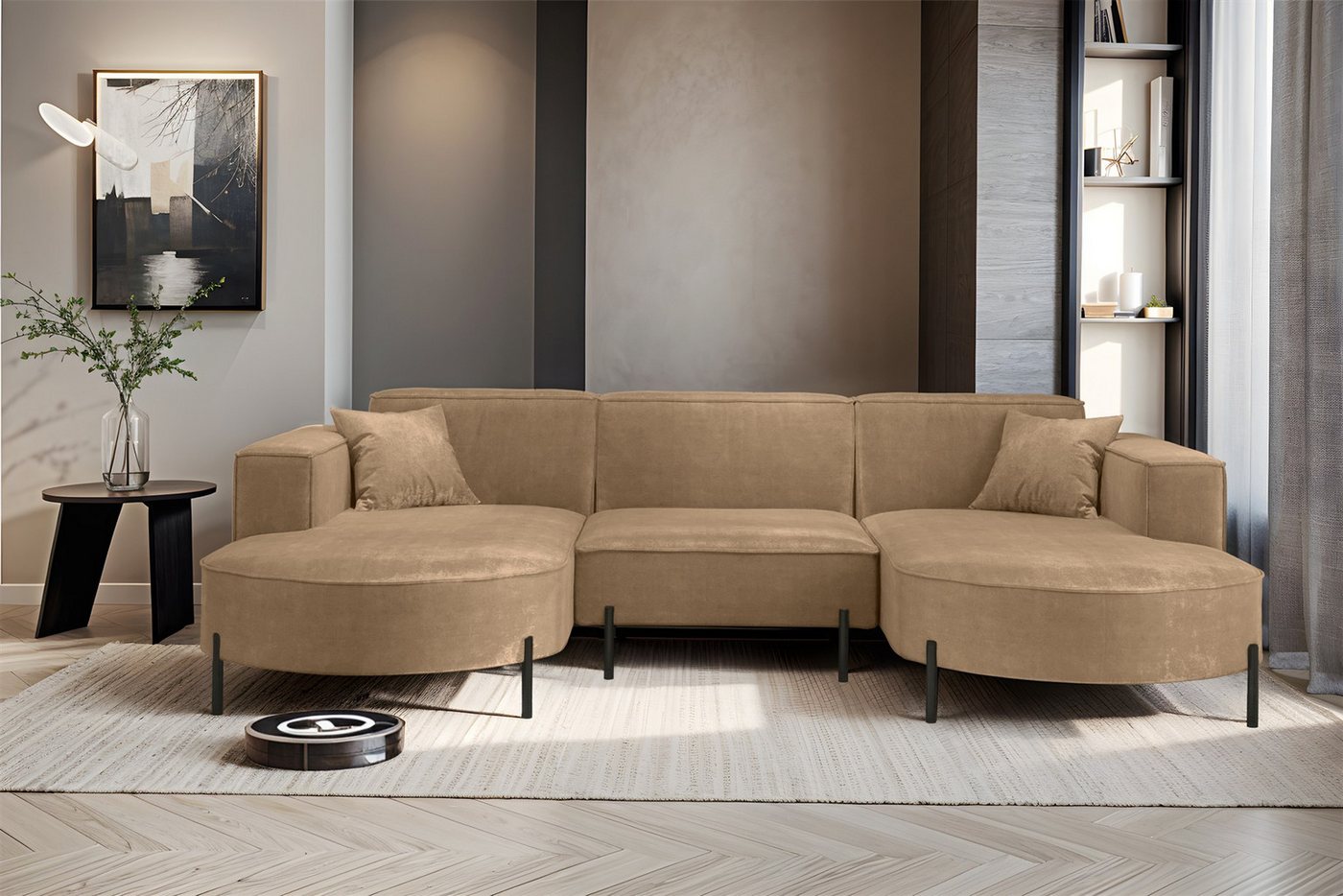 Fun Möbel Wohnlandschaft Sofa U-Form VALENCIA in Stoff, Für Saugroboter geeignet von Fun Möbel