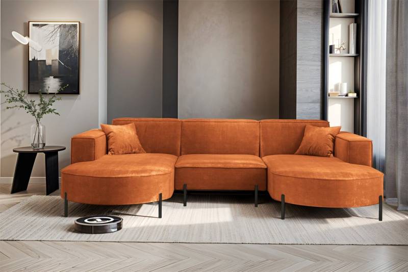 Fun Möbel Wohnlandschaft Sofa U-Form VALENCIA in Stoff, Für Saugroboter geeignet von Fun Möbel