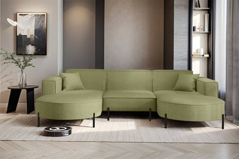 Fun Möbel Wohnlandschaft Sofa U-Form VALENCIA in Stoff, Für Saugroboter geeignet von Fun Möbel