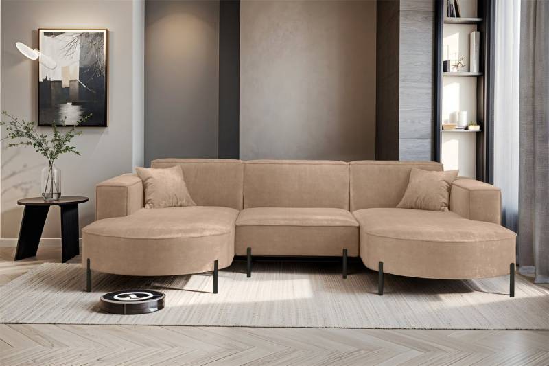Fun Möbel Wohnlandschaft Sofa U-Form VALENCIA in Stoff, Für Saugroboter geeignet von Fun Möbel