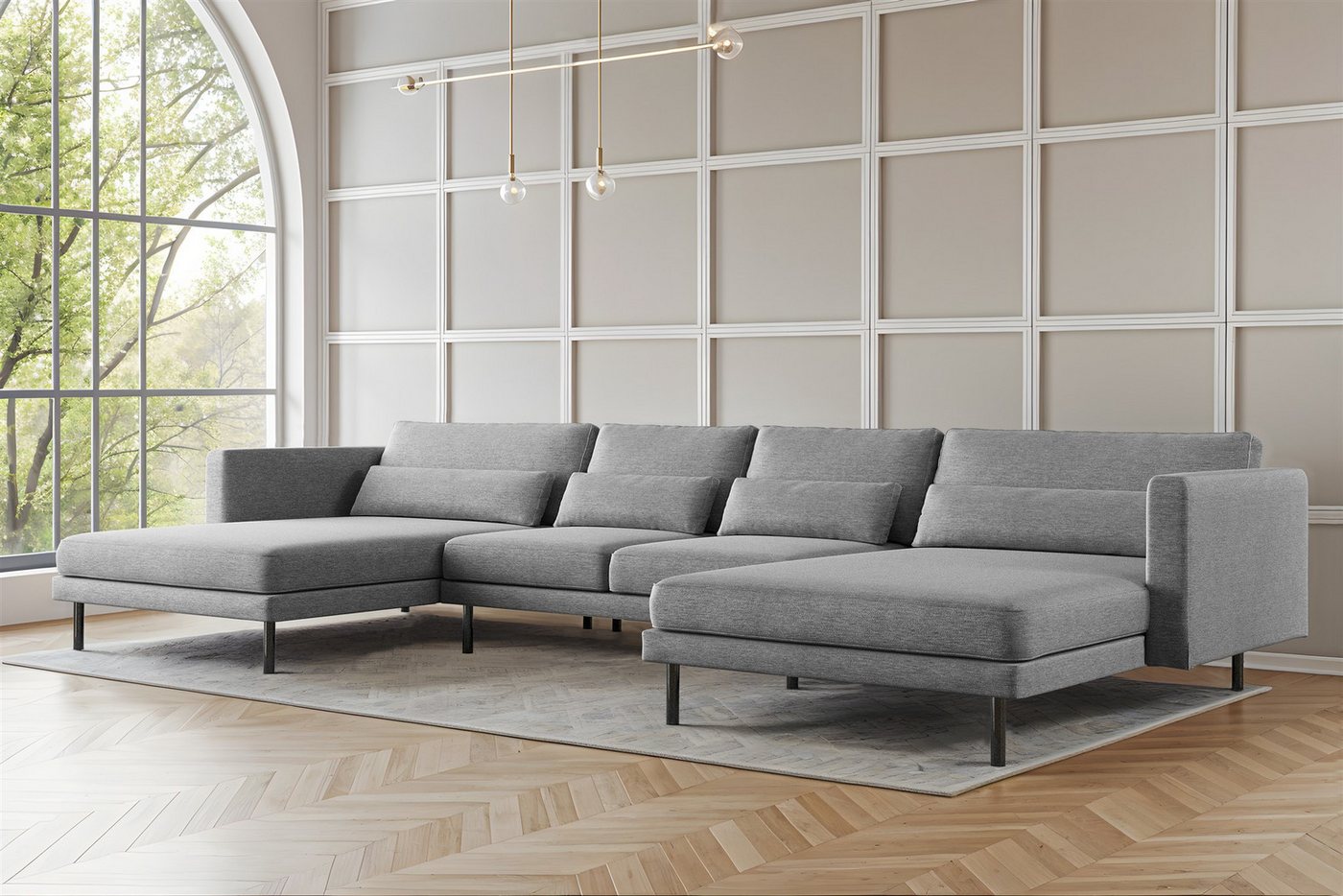 Fun Möbel Wohnlandschaft Sofa in U-Form AGADA in Stoff, inkl. 4 Zierkissen, Rücken echt bezogen von Fun Möbel