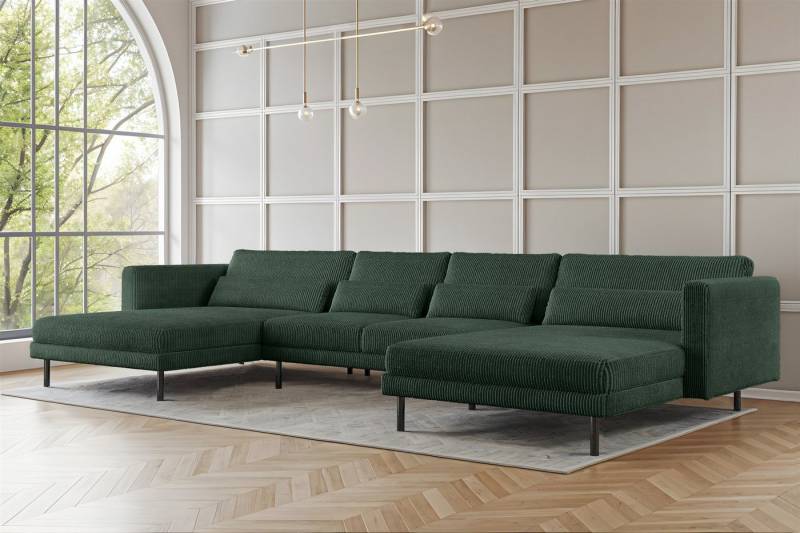 Fun Möbel Wohnlandschaft Sofa in U-Form AGADA in Stoff, inkl. 4 Zierkissen, Rücken echt bezogen von Fun Möbel