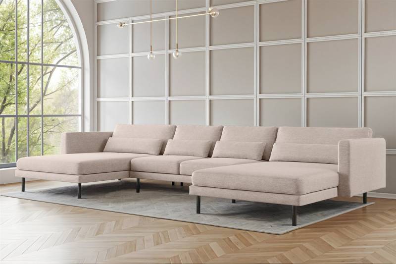 Fun Möbel Wohnlandschaft Sofa in U-Form AGADA in Stoff, inkl. 4 Zierkissen, Rücken echt bezogen von Fun Möbel