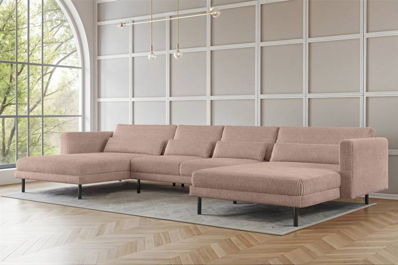 Fun Möbel Wohnlandschaft Sofa in U-Form AGADA in Stoff, inkl. 4 Zierkissen, Rücken echt bezogen von Fun Möbel
