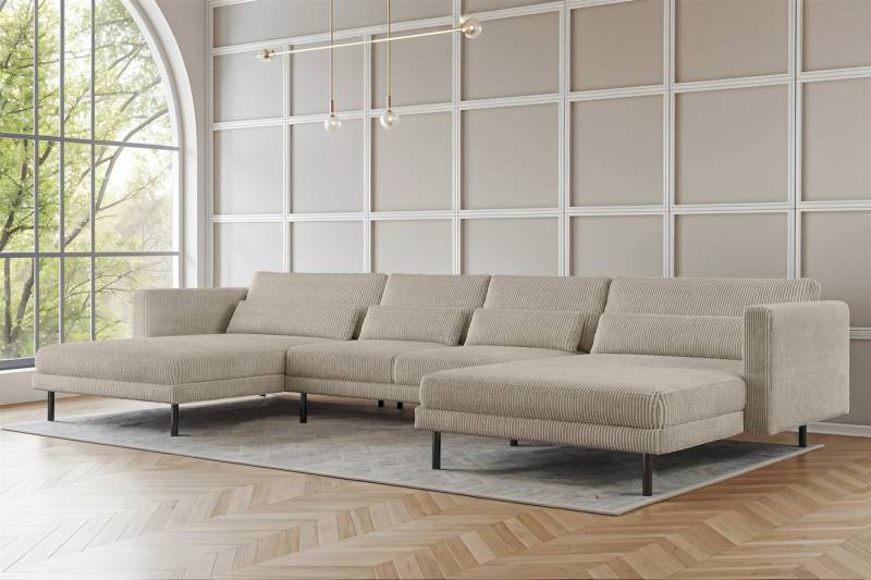 Fun Möbel Wohnlandschaft Sofa in U-Form AGADA in Stoff, inkl. 4 Zierkissen, Rücken echt bezogen von Fun Möbel