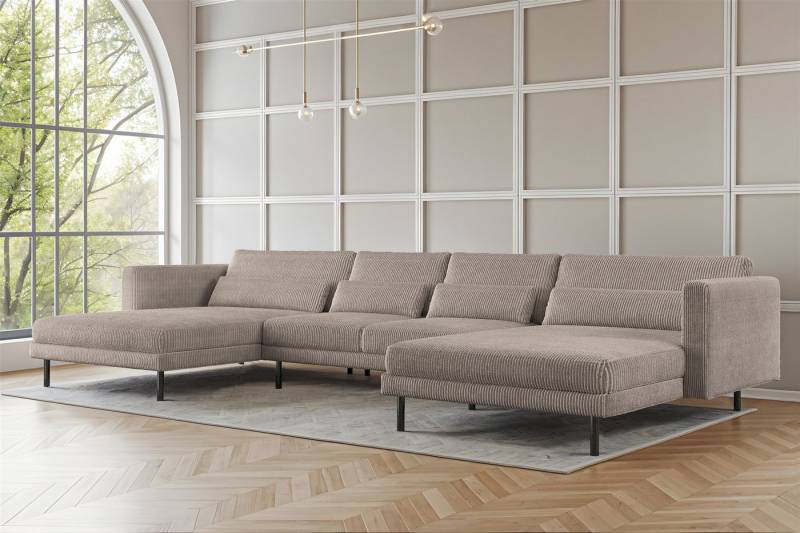 Fun Möbel Wohnlandschaft Sofa in U-Form AGADA in Stoff, inkl. 4 Zierkissen, Rücken echt bezogen von Fun Möbel
