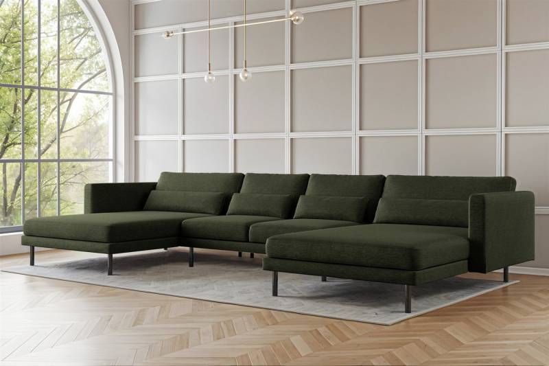 Fun Möbel Wohnlandschaft Sofa in U-Form AGADA in Stoff, inkl. 4 Zierkissen, Rücken echt bezogen von Fun Möbel