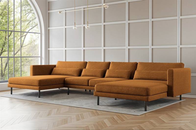 Fun Möbel Wohnlandschaft Sofa in U-Form AGADA in Stoff, inkl. 4 Zierkissen, Rücken echt bezogen von Fun Möbel