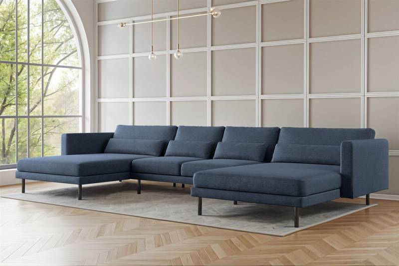 Fun Möbel Wohnlandschaft Sofa in U-Form AGADA in Stoff, inkl. 4 Zierkissen, Rücken echt bezogen von Fun Möbel