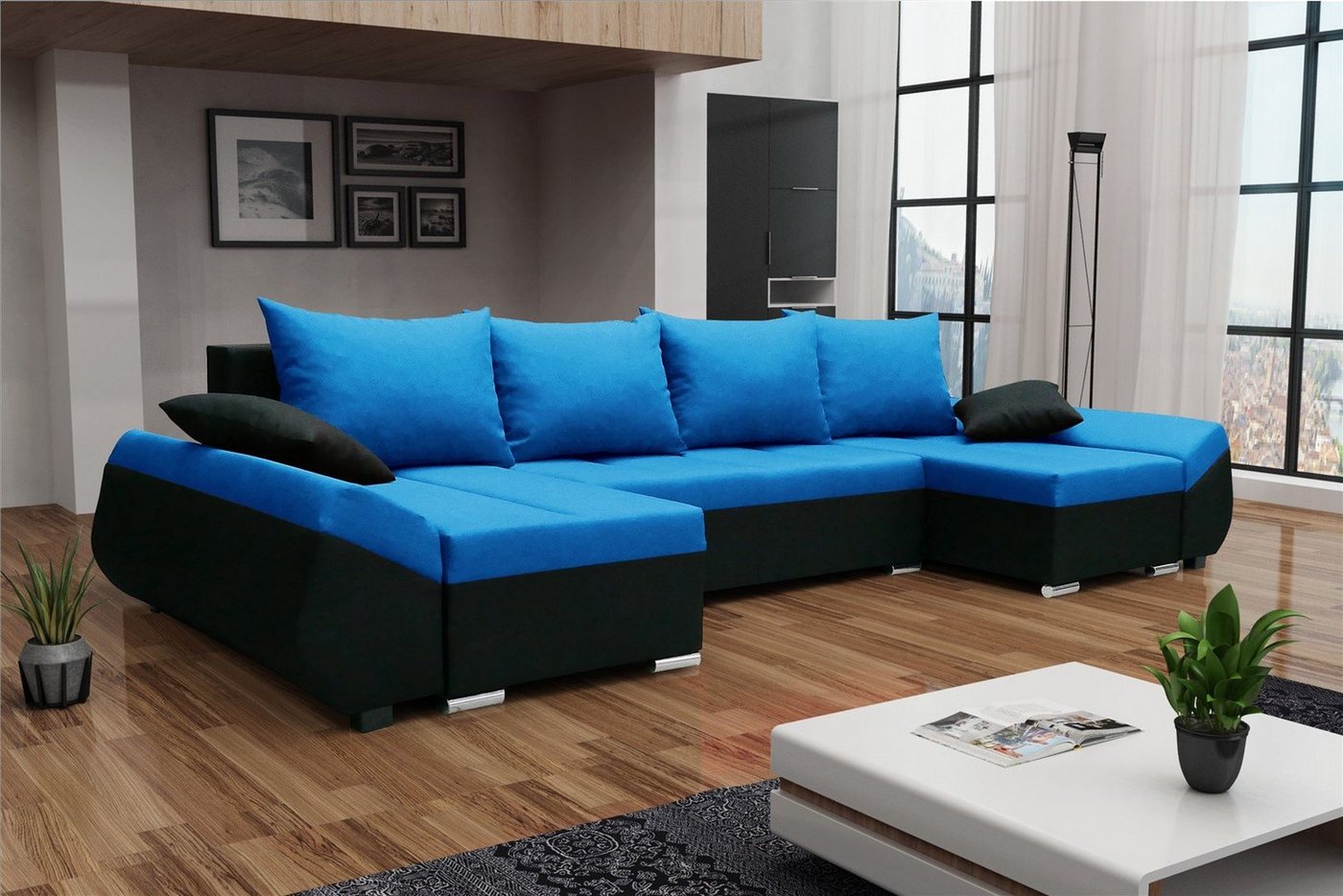 Fun Möbel Wohnlandschaft Sofa in U-Form KLEO in Stoff, inkl. Rückenkissen und Zierkissen, mit Bettkasten von Fun Möbel