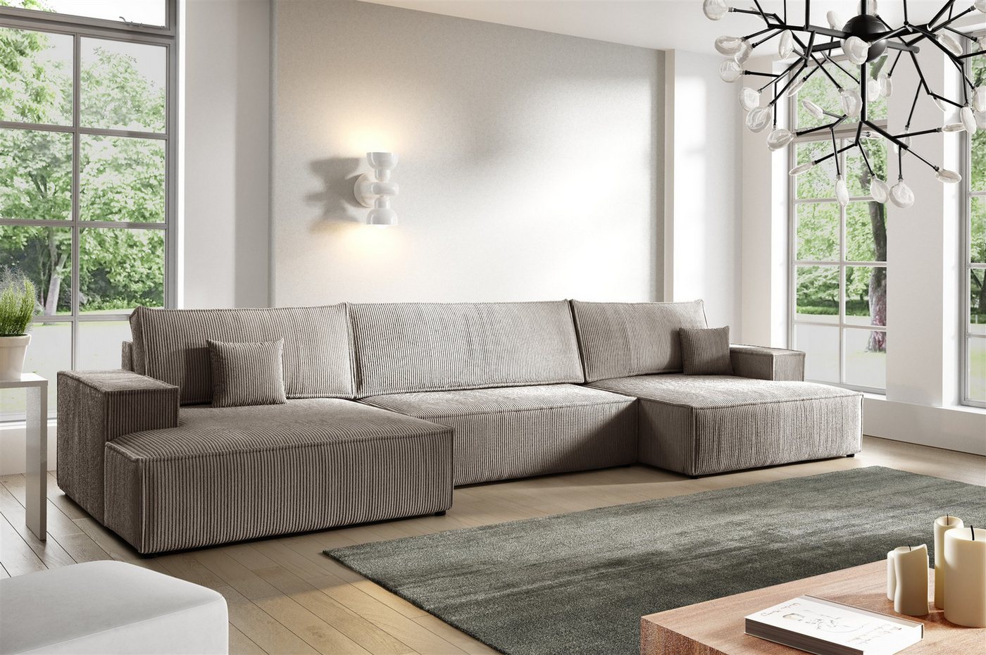 Fun Möbel Wohnlandschaft Sofa in U-Form mit Schlaffunktion CORUNIA Stoff Poso, inkl. Bettkasten, Rücken echt bezogen Fun Möbel Wohnlandschaft Sofa in U-Form mit Schlaffunktion CORUNIA Stoff Poso, inkl. Bettkasten, Rücken echt bezogen von Fun Möbel