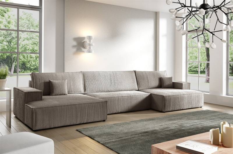 Fun Möbel Wohnlandschaft Sofa in U-Form mit Schlaffunktion CORUNIA Stoff Poso, inkl. Bettkasten, Rücken echt bezogen von Fun Möbel
