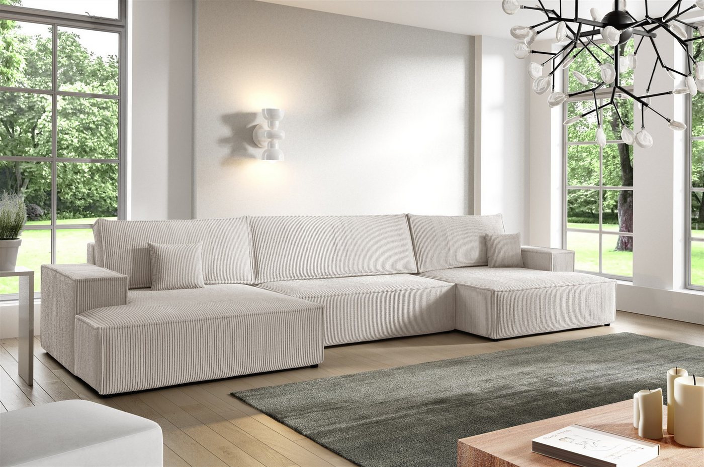 Fun Möbel Wohnlandschaft Sofa in U-Form mit Schlaffunktion CORUNIA Stoff Poso, inkl. Bettkasten, Rücken echt bezogen Fun Möbel Wohnlandschaft Sofa in U-Form mit Schlaffunktion CORUNIA Stoff Poso, inkl. Bettkasten, Rücken echt bezogen von Fun Möbel