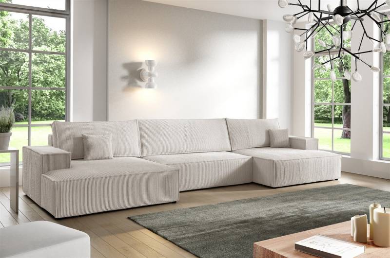 Fun Möbel Wohnlandschaft Sofa in U-Form mit Schlaffunktion CORUNIA Stoff Poso, inkl. Bettkasten, Rücken echt bezogen von Fun Möbel