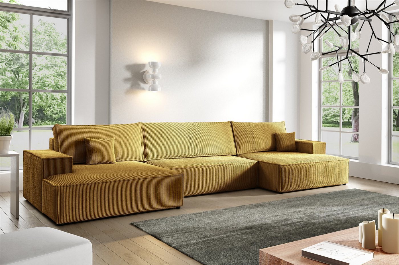 Fun Möbel Wohnlandschaft Sofa in U-Form mit Schlaffunktion CORUNIA Stoff Poso, inkl. Bettkasten, Rücken echt bezogen Fun Möbel Wohnlandschaft Sofa in U-Form mit Schlaffunktion CORUNIA Stoff Poso, inkl. Bettkasten, Rücken echt bezogen von Fun Möbel