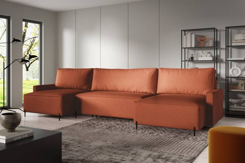 Fun Möbel Wohnlandschaft Sofa mit Schlaffunktion BRAGA Stoff Now or Never, U-Typ, Rücken echt bezogen von Fun Möbel