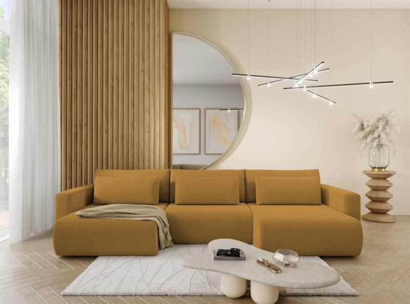 Fun Möbel Wohnlandschaft Sofa mit Schlaffunktion CHAIRA Stoff Curio, in U-Form, Rücken echt bezogen von Fun Möbel