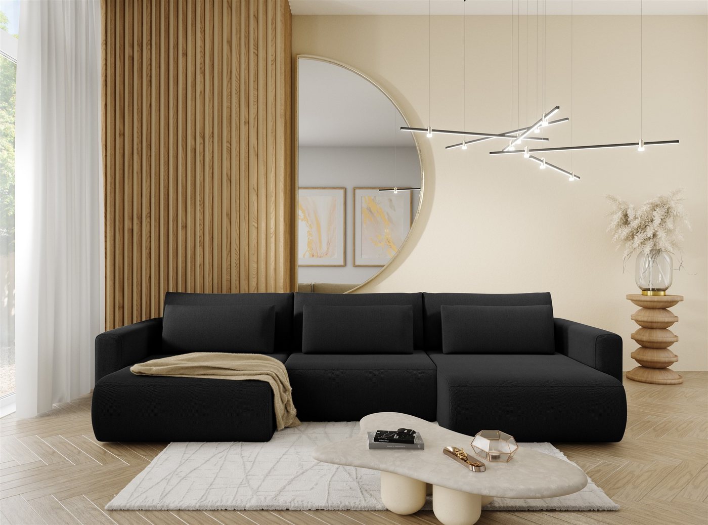 Fun Möbel Wohnlandschaft Sofa mit Schlaffunktion CHAIRA Stoff Curio, in U-Form, Rücken echt bezogen Fun Möbel Wohnlandschaft Sofa mit Schlaffunktion CHAIRA Stoff Curio, in U-Form, Rücken echt bezogen von Fun Möbel