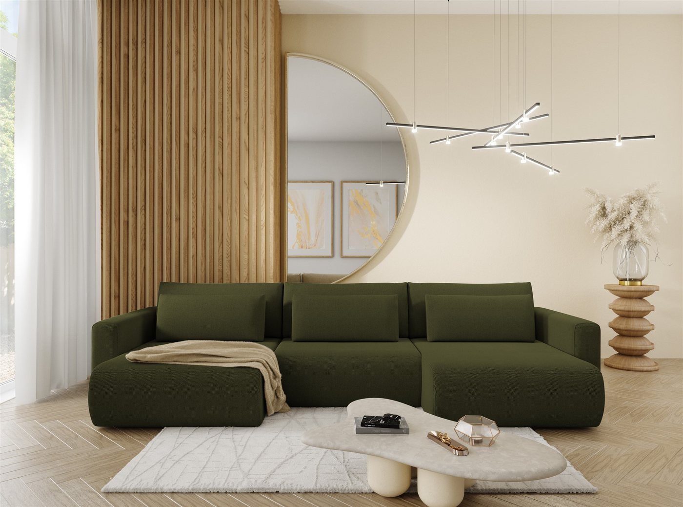 Fun Möbel Wohnlandschaft Sofa mit Schlaffunktion CHAIRA Stoff Curio, in U-Form, Rücken echt bezogen Fun Möbel Wohnlandschaft Sofa mit Schlaffunktion CHAIRA Stoff Curio, in U-Form, Rücken echt bezogen von Fun Möbel