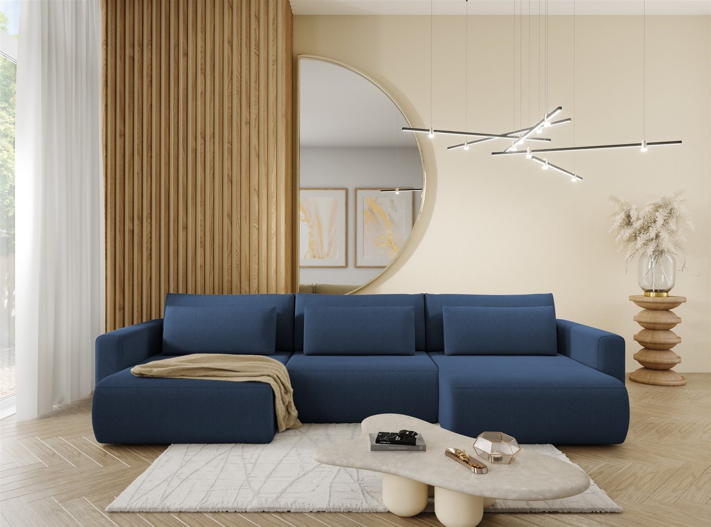 Fun Möbel Wohnlandschaft Sofa mit Schlaffunktion CHAIRA Stoff Curio, in U-Form, Rücken echt bezogen Fun Möbel Wohnlandschaft Sofa mit Schlaffunktion CHAIRA Stoff Curio, in U-Form, Rücken echt bezogen von Fun Möbel