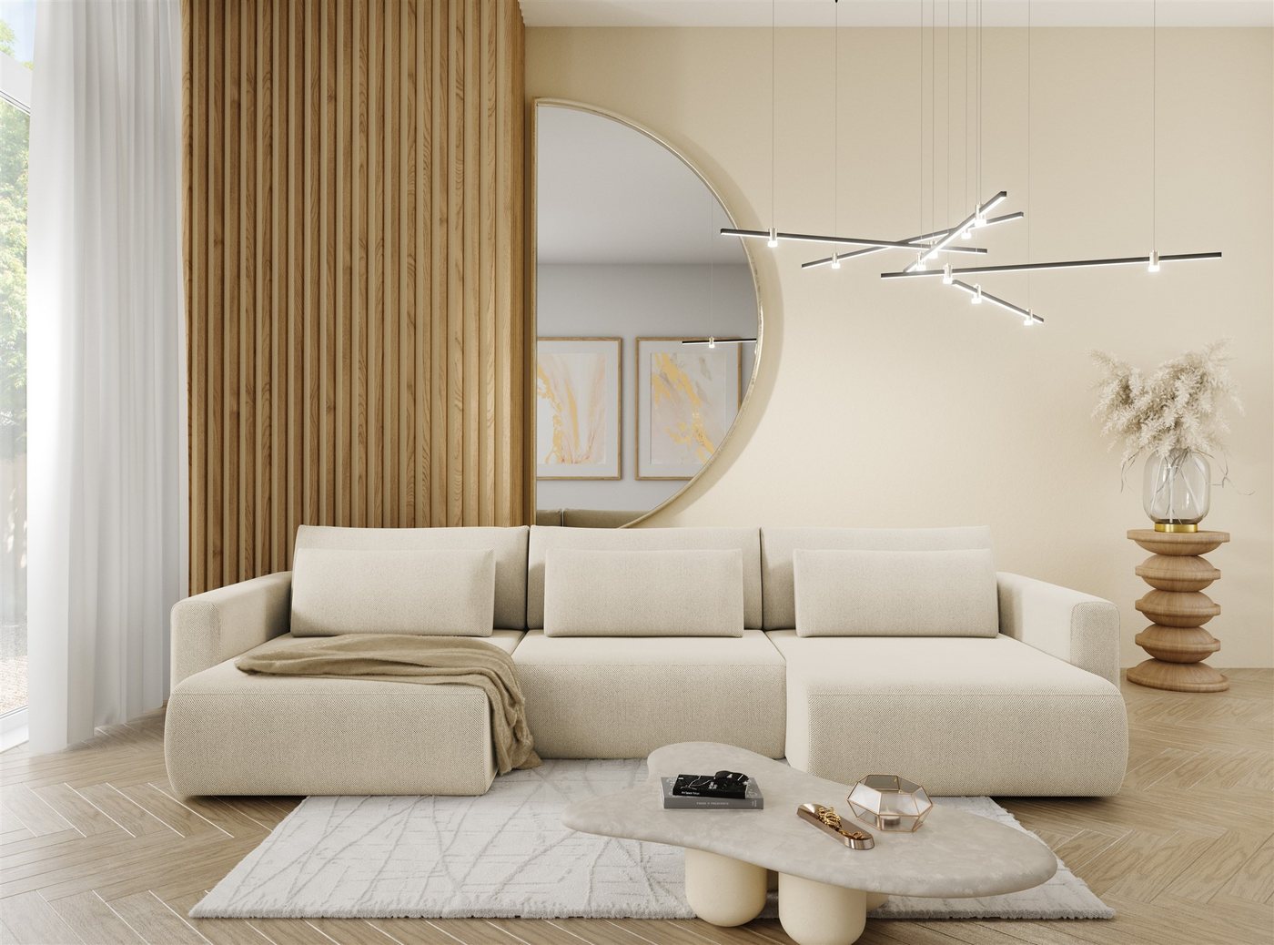 Fun Möbel Wohnlandschaft Sofa mit Schlaffunktion CHAIRA Stoff Curio, in U-Form, Rücken echt bezogen Fun Möbel Wohnlandschaft Sofa mit Schlaffunktion CHAIRA Stoff Curio, in U-Form, Rücken echt bezogen von Fun Möbel