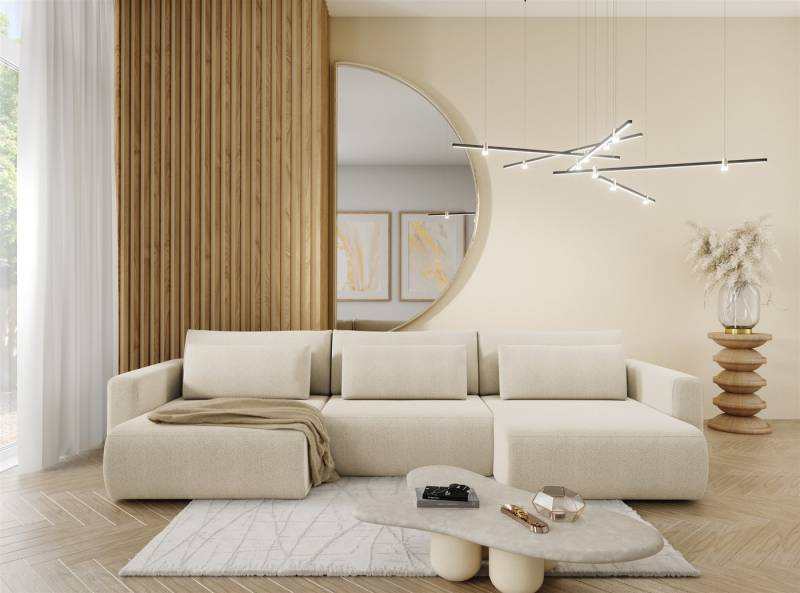 Fun Möbel Wohnlandschaft Sofa mit Schlaffunktion CHAIRA Stoff Curio, in U-Form, Rücken echt bezogen von Fun Möbel