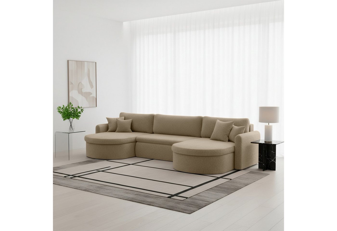Fun Möbel Wohnlandschaft Sofa mit Schlaffunktion FUN HERNAN, Rundumbezug, Inkl. Bettkasten und Zierkissen Fun Möbel Wohnlandschaft Sofa mit Schlaffunktion FUN HERNAN, Rundumbezug, Inkl. Bettkasten und Zierkissen von Fun Möbel